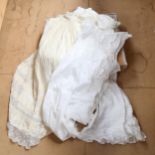Antique christening gown, and children's dresses and bonnet