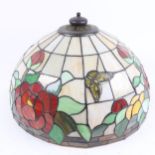 A large Tiffany style leadlight butterfly and roses lamp shade, diameter 40cm No major losses, a few