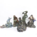 5 pottery sculptures by Lynn Summerfield, tallest 30cm