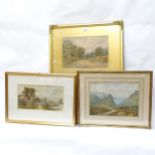 3 x 19th century watercolours, countryside landscapes, artists include F Searle, and F Parr, framed,
