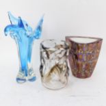 Atkinson-Jones Ceramics vase, height 17cm, a Whitefriars knobbly steaky vase, and an Art glass vase