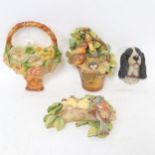 3 Bosson wall ornaments, and a wall vase - basket of flowers