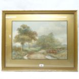 Arthur Mills, 19th century watercolour, carting timber, signed, framed, overall 58cm x 72cm