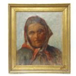 Mid-century oil on canvas laid on board, portrait of an elderly lady, unsigned, framed, overall 48cm