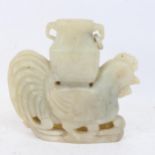 A large Chinese carved jadeite rooster hu form jar, height 20cm