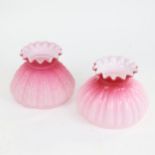 2 Antique pink and white milk glass lamp shades, 14cm across