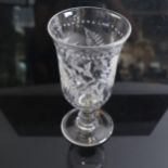 An etched glass celery vase, height 22cm