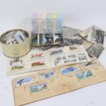 Various Vintage loose topographical postcards, cigarette cards, miniature Beatrix Potter collections