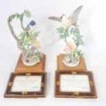 2 Royal Worcester Lesser White Throat and Wild Rose bird figures, modelled by Dorothy Doughty,