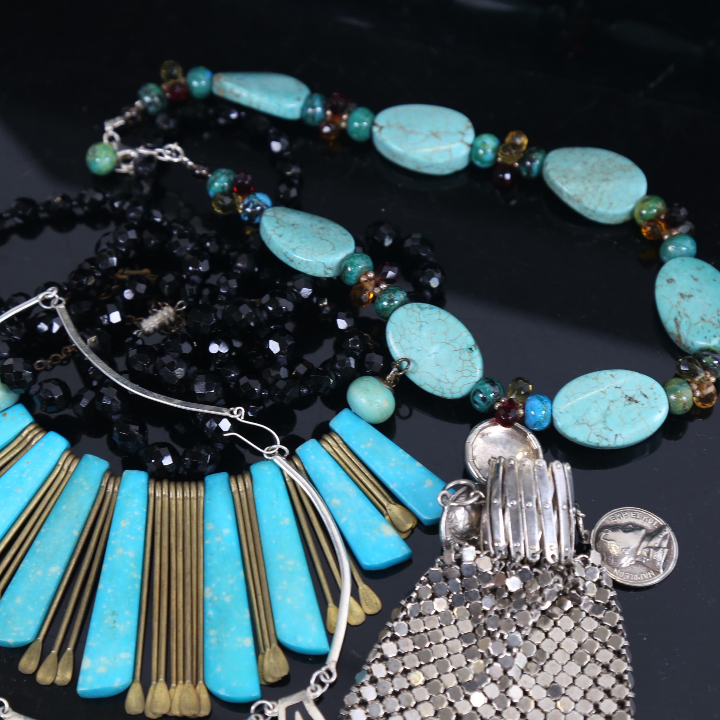 Various costume jewellery, including Mexican black enamel and silver plated fringe necklace, miser's - Image 2 of 2