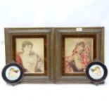 After Joseph Lieck, 2 hand coloured prints, framed, and 2 reverse printed lithographs of cherubs (4)