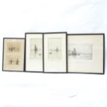 4 monochrome etchings, shipping and sailing scenes, framed (4)