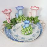 4 Moyses Stevens pottery tulip vases, large transfer printed ceramic cake plate etc
