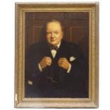 Seymour Howell, oil on canvas, three quarter length portrait of Winston Churchill, signed and