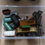 A quantity of French Hornby tinplate railway carriages and wagons, track etc
