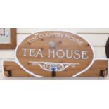 A handmade Country Mouse teahouse wall-hanging coat hook sign, width 82cm