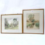 R L Browning, pair of watercolours, country landscapes, signed, framed, overall 46.5cm x 39cm