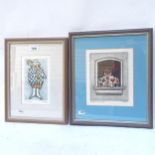A Cohen, 2 limited edition coloured etchings, corneto and harlequin, pencil signed, framed,