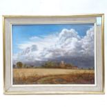 Oliver Trowel, oil on board, landscape church study, framed, 48cm x 37cm