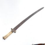 A Middle Eastern bone-handled sword, with engraved blade, blade length 57cm