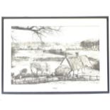 Jack Doody, pen and ink sketch, river Avon Warwickshire, signed, framed, overall 36cm x 51cm