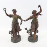 A pair of Vintage spelter sculptures, 2 seasons, signed, height 36cm