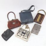Art Deco brass and enamel combination compact/purse, an opera purse, circa 1920, containing a pair