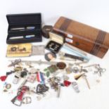 Various collectables, including 2 sterling silver propelling pens, horn-handled cigar cutter,