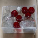 Ruby glass goblets, glass decanter etc