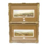 Jean Elliot, pair of panoramic landscapes with sheep, gilt-framed