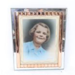 Art Deco peach and clear glass mirrored photo frame, height 36cm