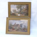 Albert Bowers, pair of watercolours, country farmyard scenes, signed, framed, overall 38cm x 54cm