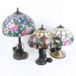 3 Tiffany style leadlight table lamps, including hummingbird example, largest height 47cm (3)