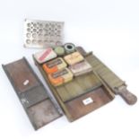 Victorian brass pill makers, silver plated Chemist shop mould-maker, and various tins