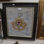 Embroidered crest "The Royal Sussex Regt", oak-framed, height 53cm overall