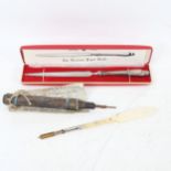 19th century carved bone St Raphael Stanhope combination dip pen/letter opener, modern silver-