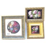 Barbara Valentine, 3 miniature watercolours and oils, still life floral studies, framed, largest