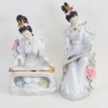 2 Oriental porcelain painted and gilded figures of Geishas, tallest 42cm