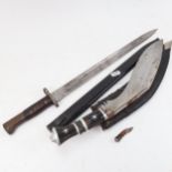 A First World War Period bayonet and scabbard, and an Indian kukri knife (2)