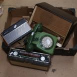 Vintage Roberts radios, Philips valve radio, Vintage green dial telephone etc