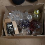 A box of glassware, including decanter and goblets