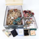 A large quantity of mixed costume jewellery, pearl necklaces, brooches etc