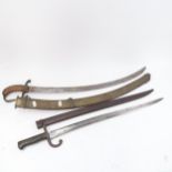 A French 1871 pattern sword bayonet and scabbard, and a Middle Eastern tulwar sword and scabbard (2)