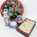 Various Oriental collectables, including bamboo and bone Mahjong set, Japanese Imari style jar etc