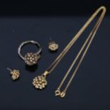 FLORA DANICA - a silver-gilt ball design ring, necklace, and a pair of earrings (boxed)