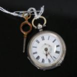 A lady's Continental engraved silver key-wind fob watch with enamel dial, working order