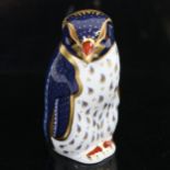 A Royal Crown Derby Rockhopper penguin paperweight, with gold button