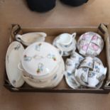 1930s dinner service with painted motifs, Coalport tea set, and other teaware