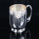 A Edward VII silver tankard, with allover engraved decoration, Sheffield 1905, hallmarks for Atkin