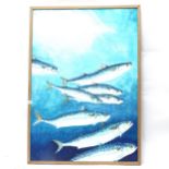 Clive Fredriksson, oil on board, mackerel, framed, 73cm x 103cm